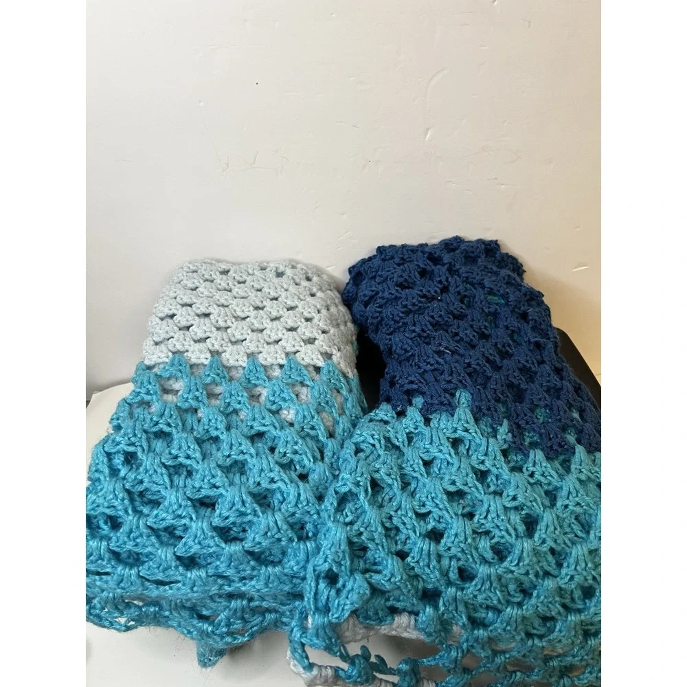 Handmade Crochet Baby‎ Blanket Light Blue 36x38 Crib Nursery Soft